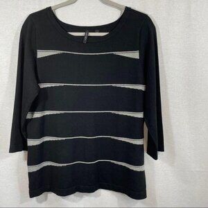 Venini Sweater‎ Womens XLarge Soft Black Gray Stripes Pullover Casual Workwear